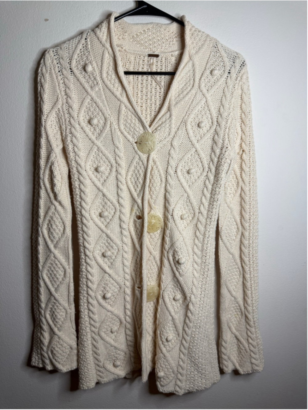 Women's Free People Cable Knit Boho Cardigan Sweater XS Beige